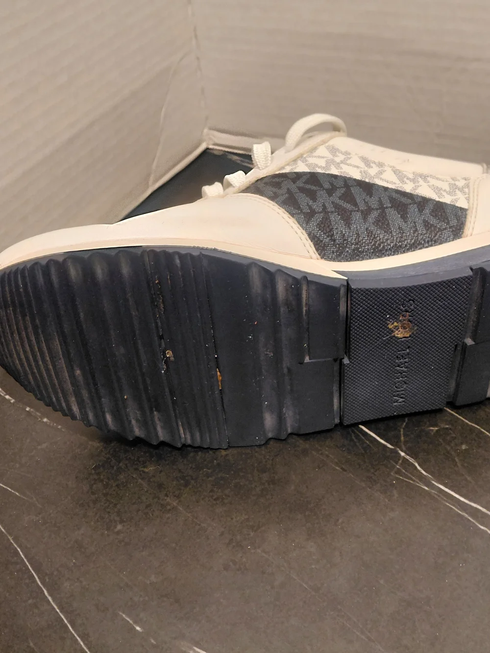 Michael Kors White and Navy MK Logo Lace-Up Sneakers